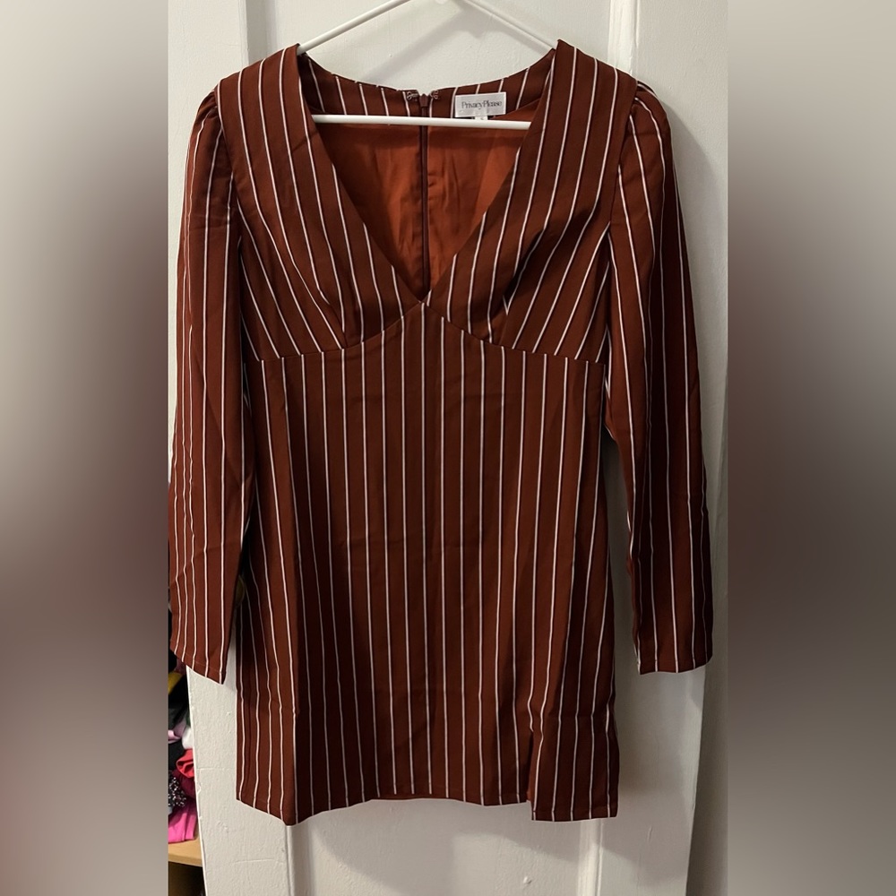 Privacy Please Brown and White Striped Dress, Size Small